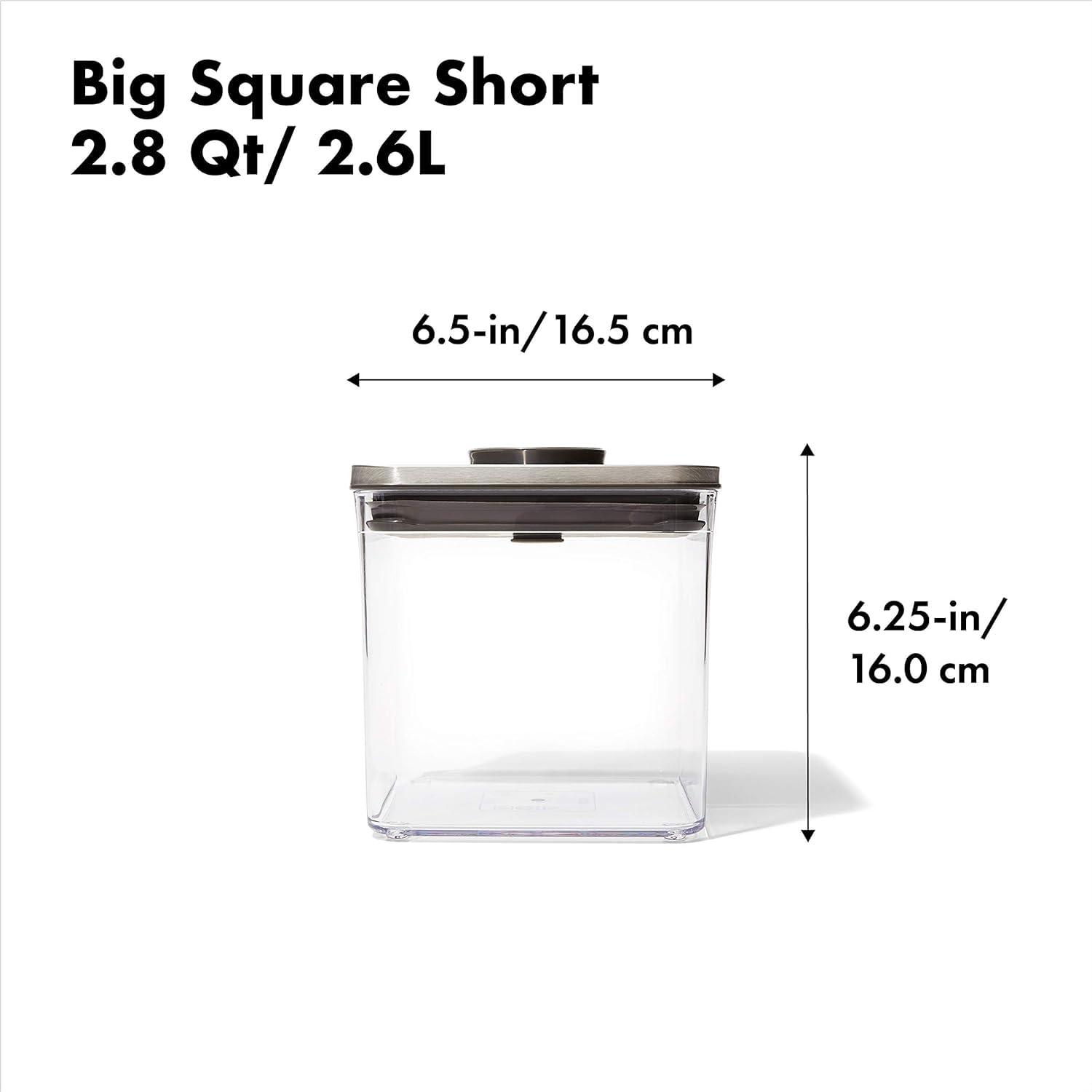 OXO Steel POP Container Big Short Sqaure - 2.8 Qt (Pack of 4) Airtight Food Storage Containers for Cereal, Grains & More, Grey - Image 2