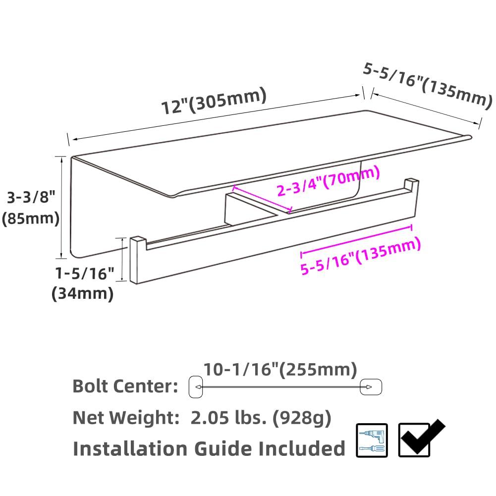 APLusee Double Toilet Paper Holder with Phone Shelf, 304 Stainless Steel Bathroom Tissue Hanger, Wall Mounted Dual Roll Paper Dispenser, Polished Chrome - Image 9