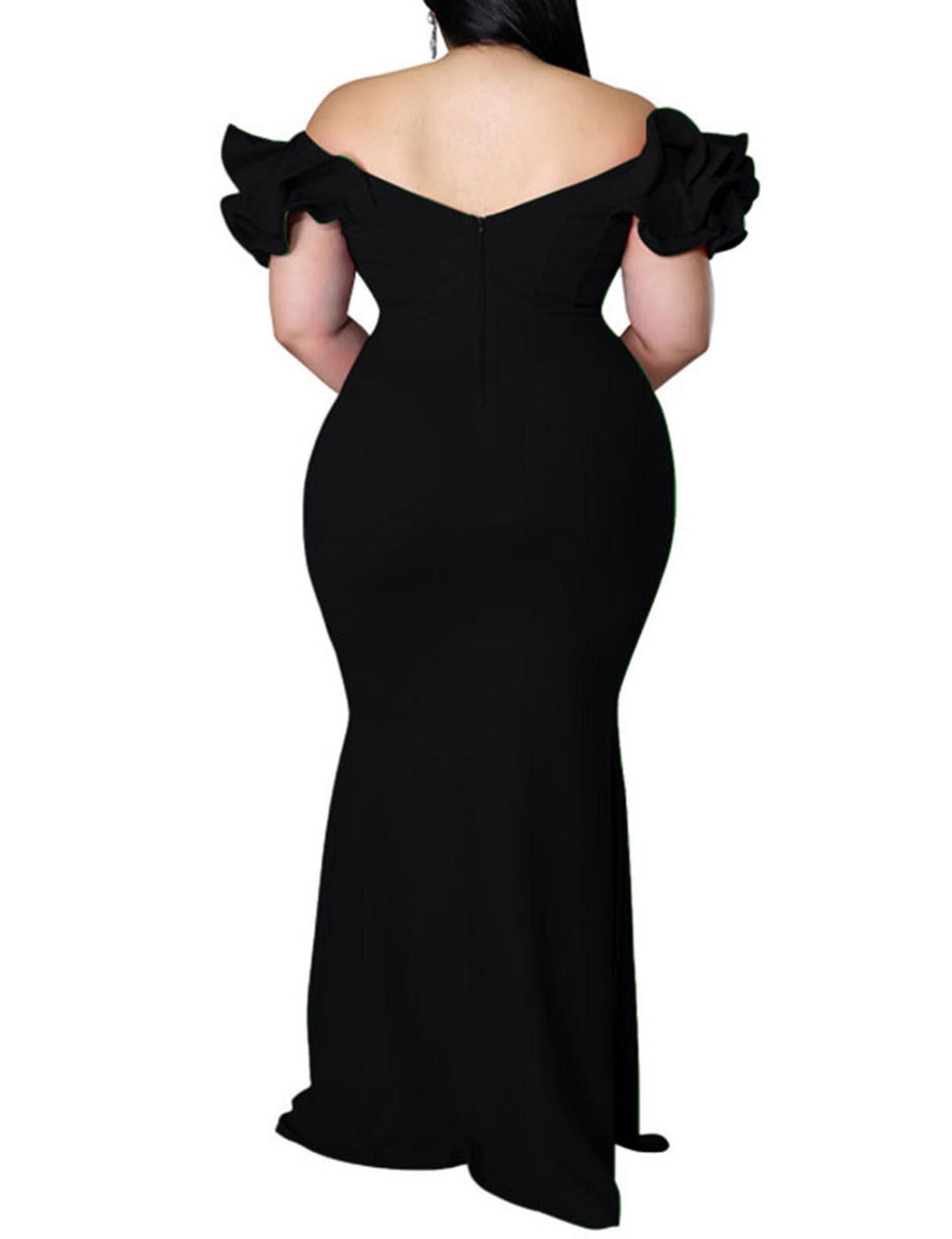 Women's Plus Size Maxi Dress Elegant V-Neck Ruffle Sleeves Bodycon Mermaid Dresses Evening Gown - Image 4
