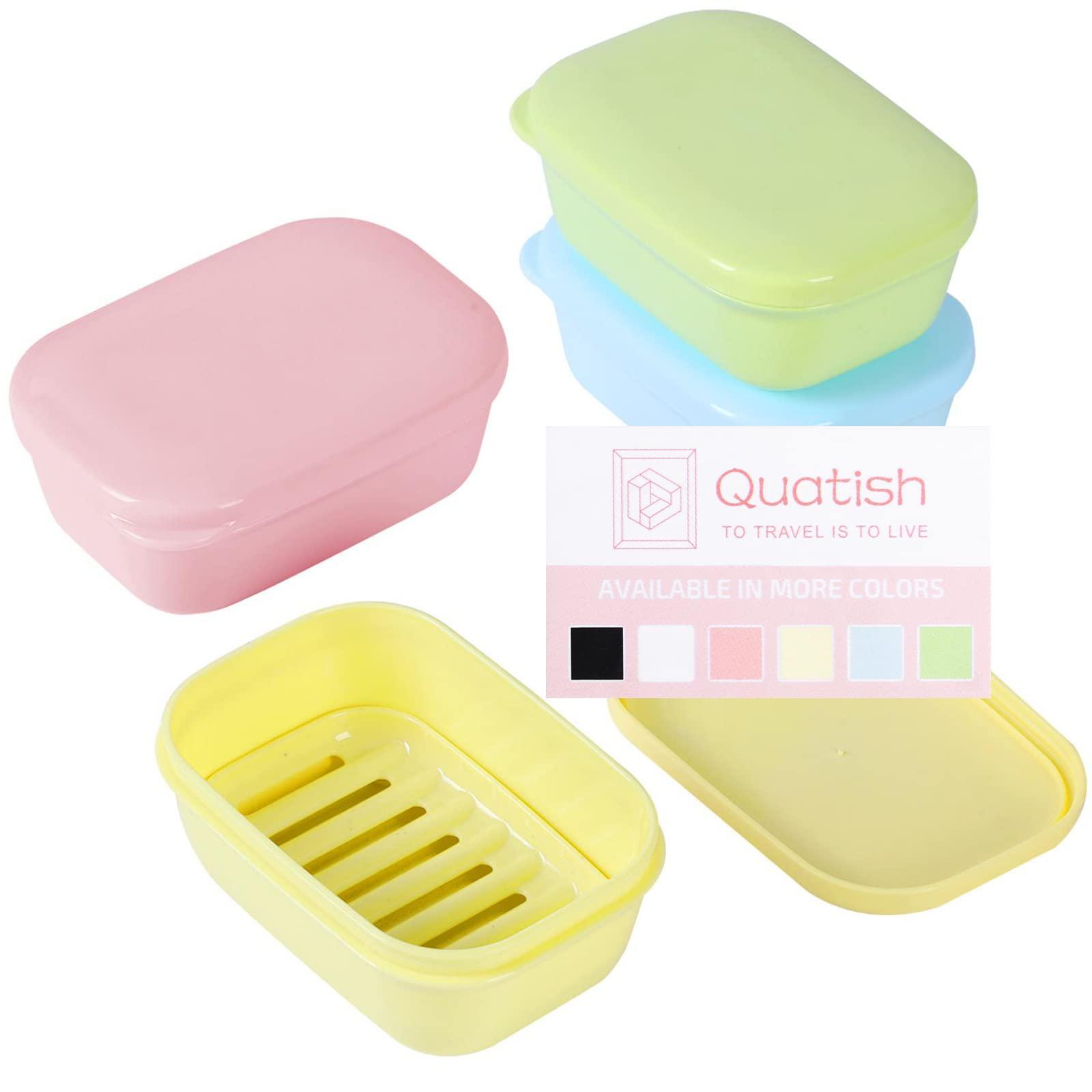 Quatish 4 Pack Travel Soap Case Leakproof, Portable Travel Bar Soap Holder Container with Lid for Camping, Gym, Multicolor