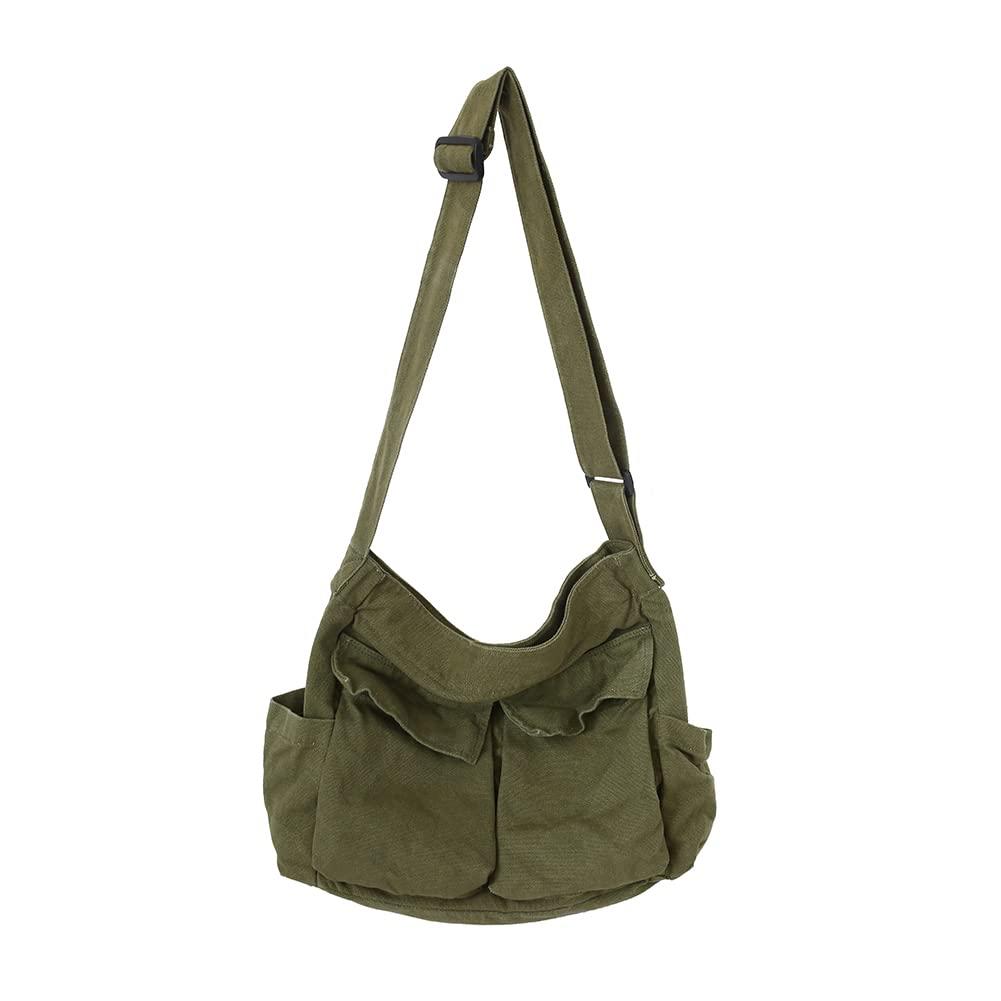 JQWSVE Canvas Messenger Bag Large Hobo Crossbody Bag with Multiple Pockets Canvas Shoulder Tote Bag for Women and Men - Image 1