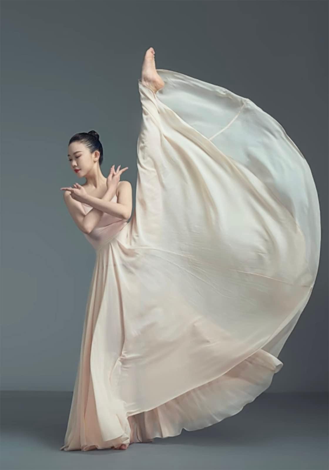 Z&X Women's Lyrical Dance Skirt Gradient Color Chiffon Long Swing Sheer Wrap Skirts for Modern Ballet Performance - Image 4
