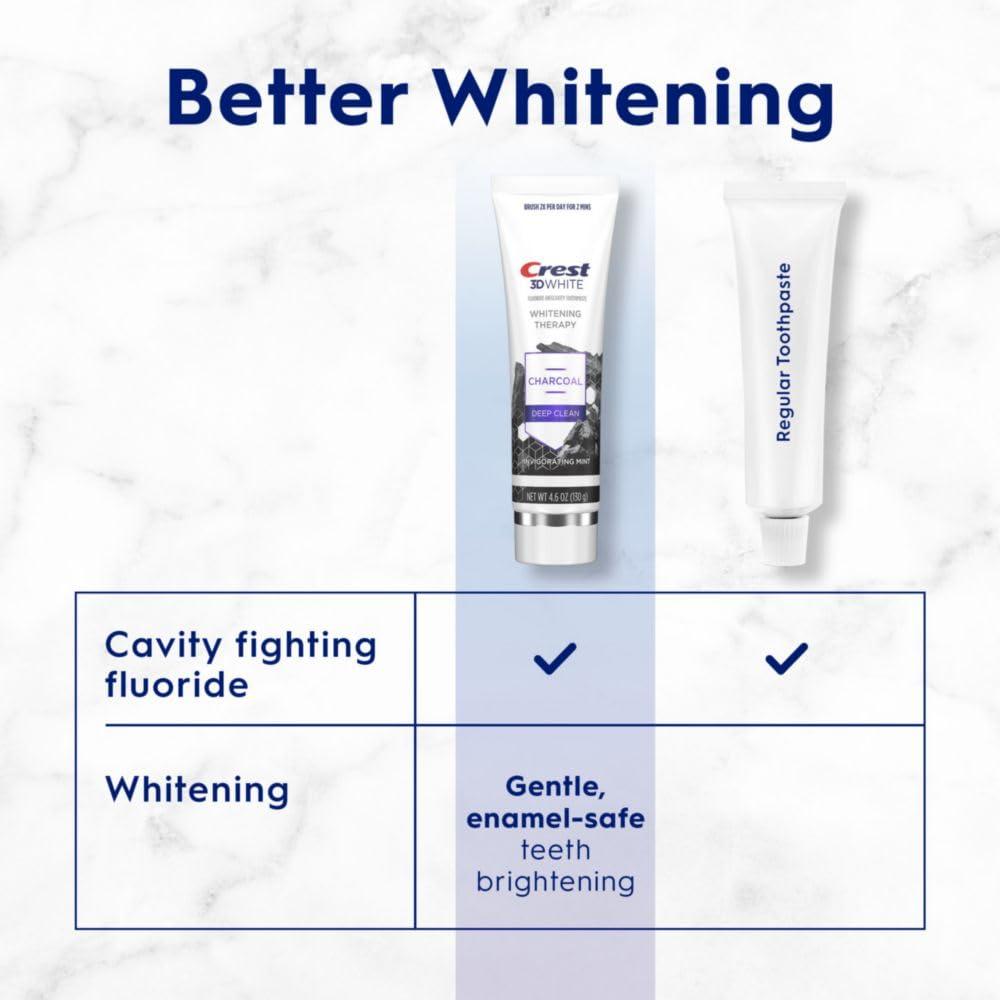 Crest 3D White Whitening Therapy Charcoal Deep Clean Invigorating Mint Teeth Whitening Toothpaste, 4.6 oz Pack of 3, Anticavity Fluoride Toothpaste, Gently Brightens Teeth, Strengthens Enamel - Image 3