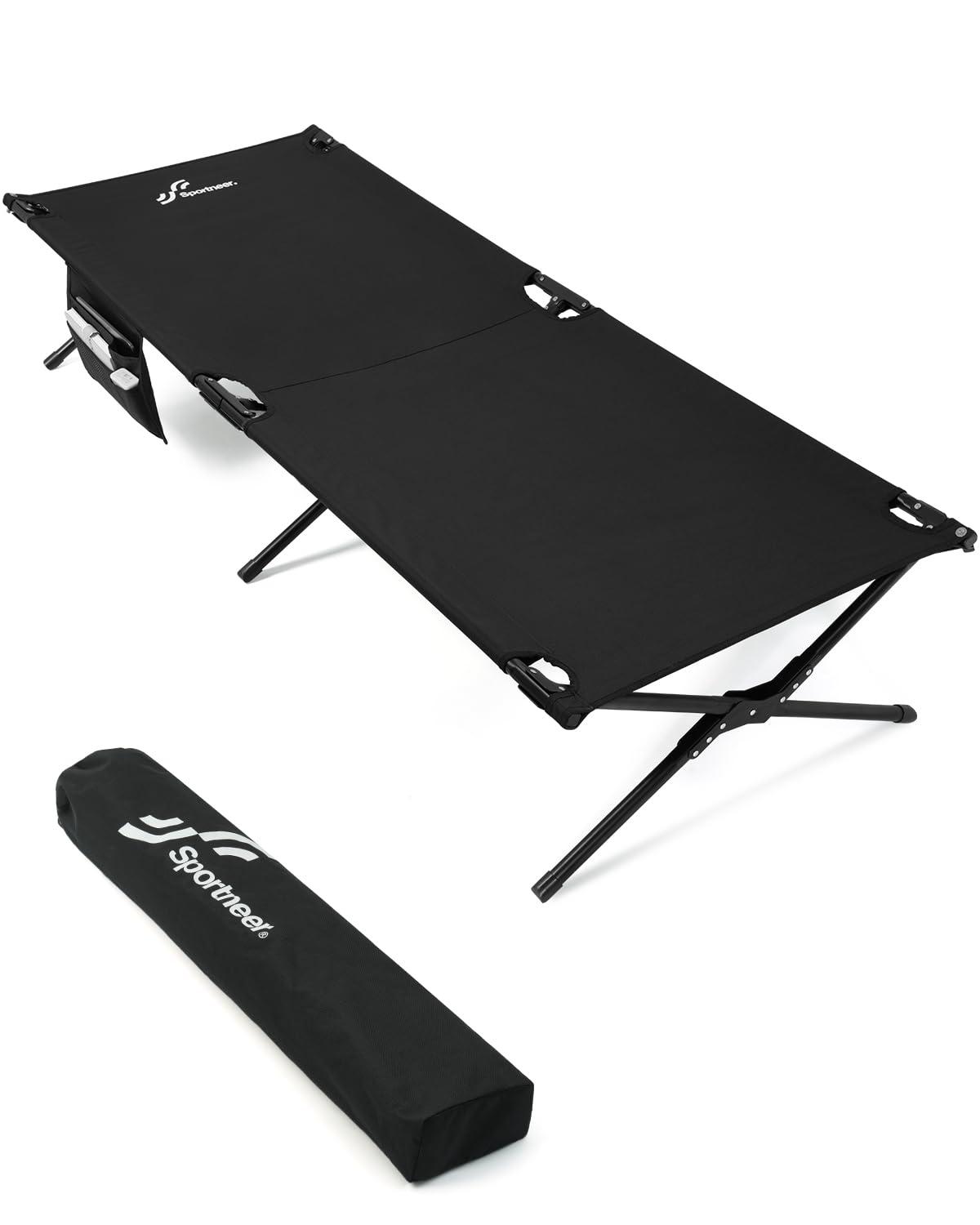 Sportneer Camping Cot: 78.3"x28.7"x14.6" Comfort Cot Bed for Camping Traveling Guest Bed, Sleeping Cots for Adults with Side Pockets & Storage Bag - Ease of Assembly, Support 330 Lbs