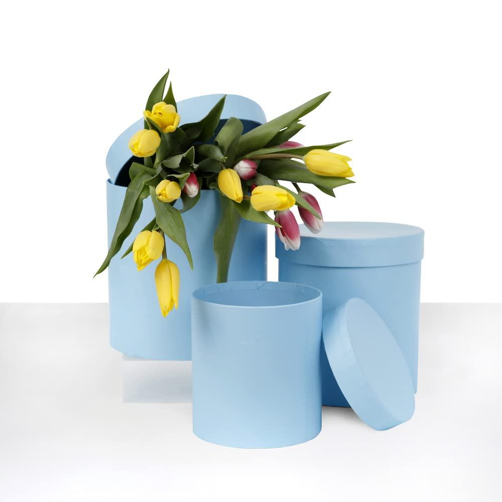 UNIKPACKAGING Premium Quality Round Flower Box, Gift Boxes for Luxury Flower and Gift Arrangements, Set of 3 pcs (Blue)