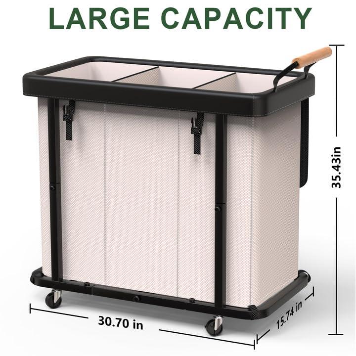 230L (60 Gal) Extra Large Fashion Laundry Sorter 3 Section with Lid, Rolling Laundry Basket Hamper with Handle, Laundry Organizer Storage Cart with Sturdy Metal Frame for Laundry Room, Hotel, White - Image 2