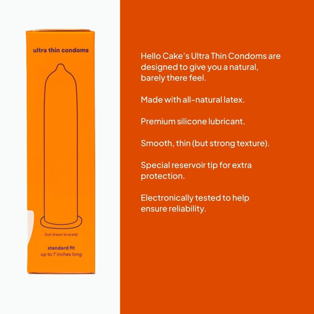 Hello Cake Ultra Thin Condoms, Premium Silicone Lubricated Latex Condoms for Men, Made for a Super Close Feel and a Natural Fit, BPA Free, Fragrance-Free, Glycerin Free – 12 Count - Image 6