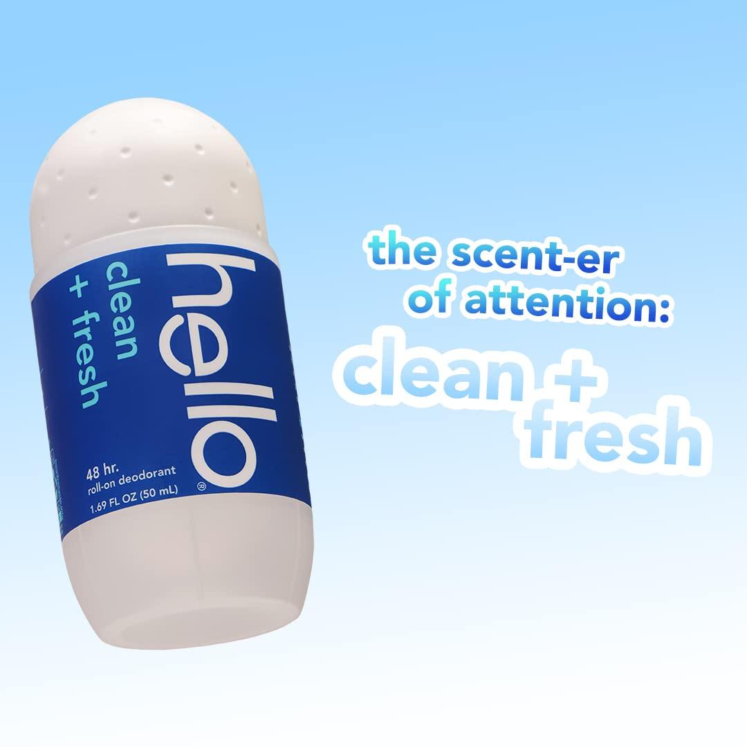 Hello Clean & Fresh Roll On Deodorant, Aluminum Free Deodorant for Women + Men, 48 Hour Non Sticky Formula, Dries Quick and Leaves No White Residue, Travel 2 Pack, 1.69 oz Tubes - Image 4