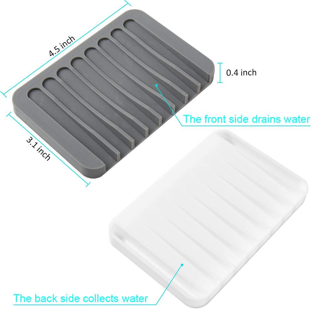 2PCS Soap Dish Holder, Premium Silicone Soap Dishes for Shower Bathroom Kitchen Sinks， Soap Tray Saver Drainer, Self-draining Waterfall, Non-Slip Design, Easy Cleaning (Gray) - Image 5