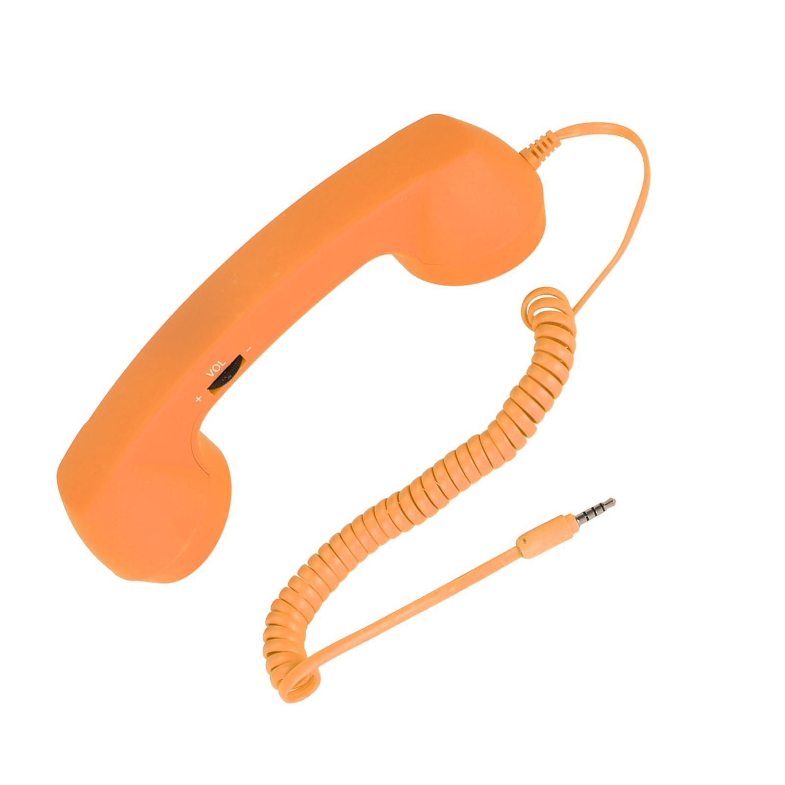 Retro Telephone Handset, 3.5mm Cell Phone Receiver Mic, Microphone Speaker Vintage Retro Telephone Handset for Smartphone (Orange)