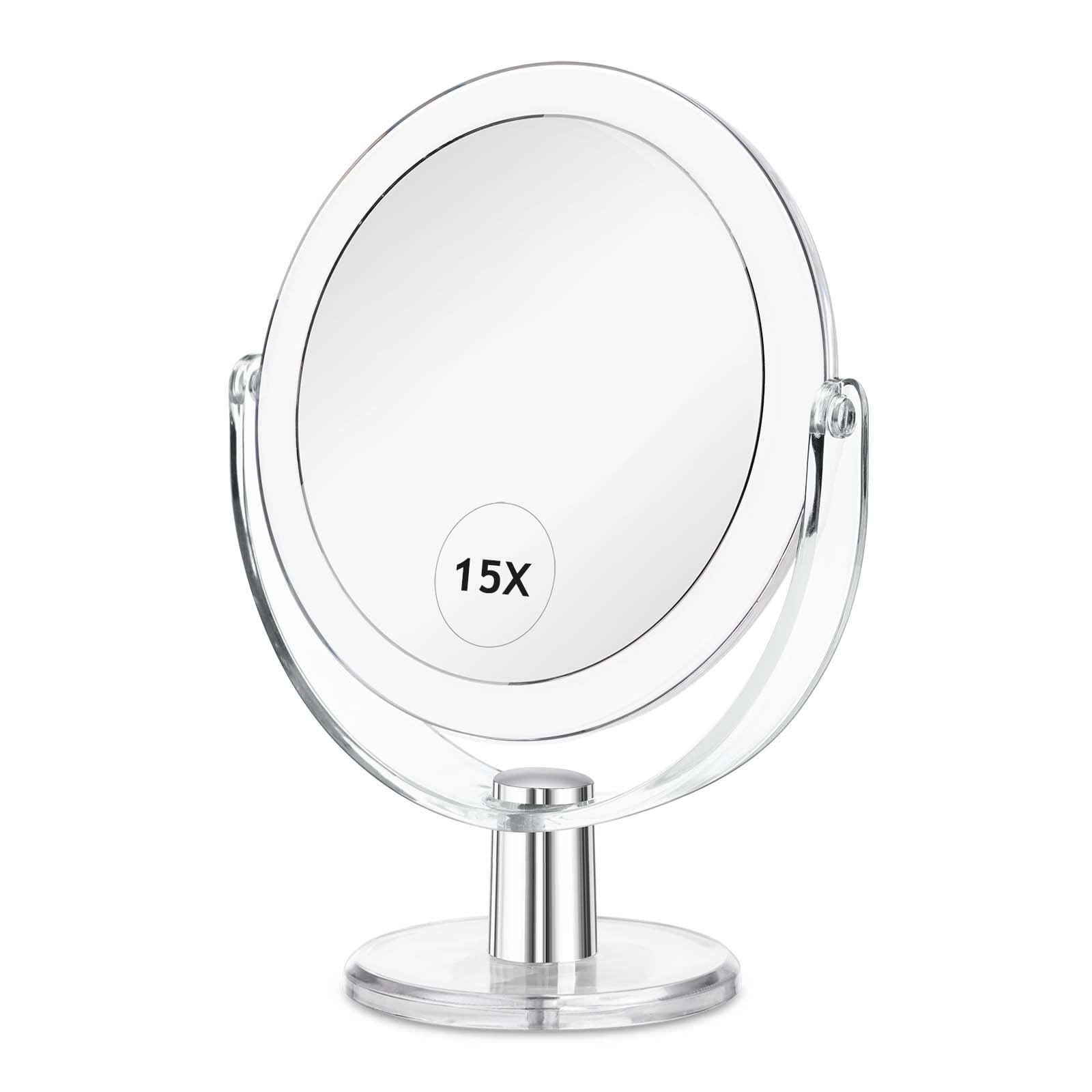 CLSEVXY Vanity Mirror Makeup Mirror with Stand, 1X/15X Magnification Double Sided 360 Degree Swivel Magnifying Mirror, 6.25 Inch Portable Table Desk Counter top Mirror Bathroom Shaving Mirror - Image 1