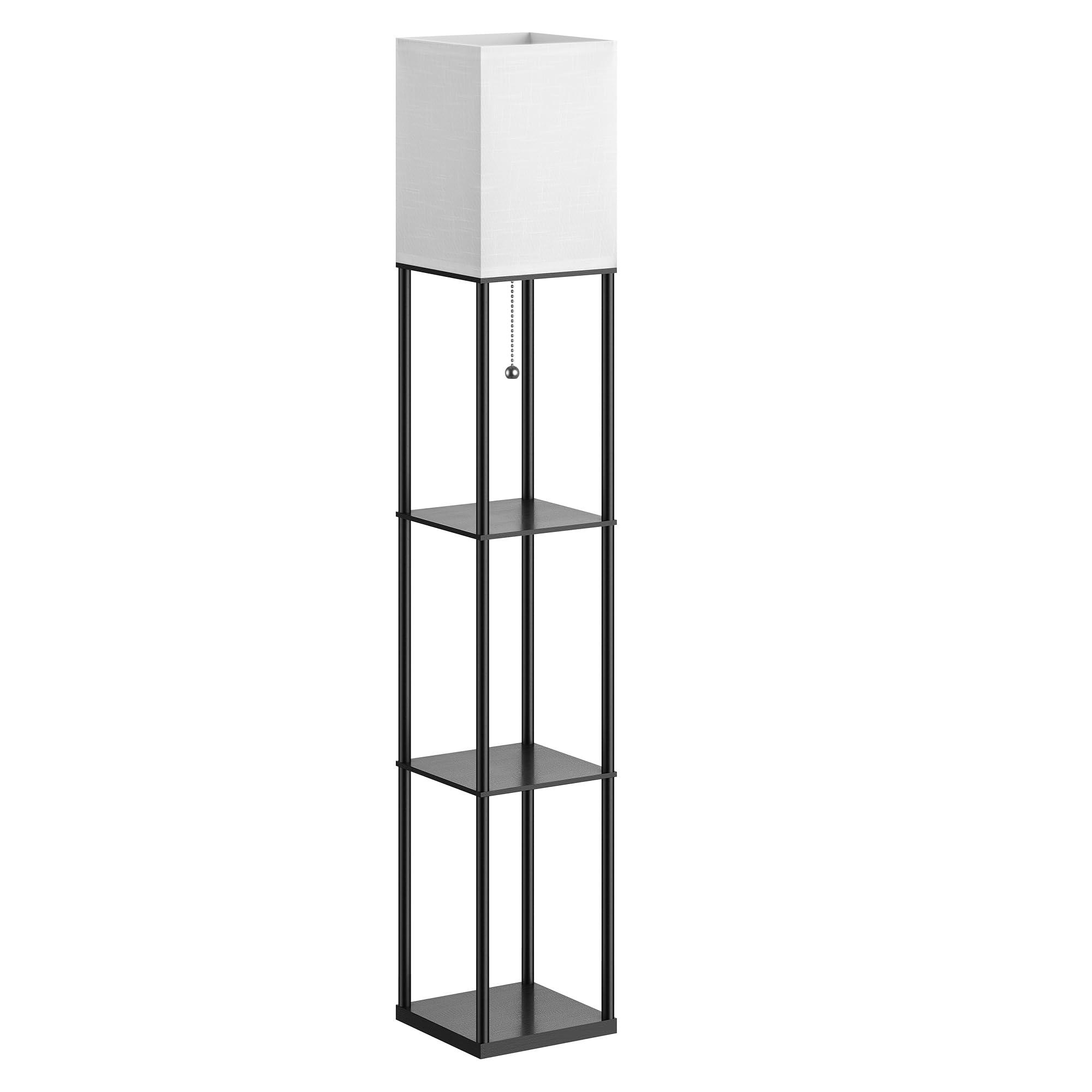 Floor Lamp with Shelves for Living Room, Shelf Floor Lamp with 3 CCT LED Bulb, Corner Display Standing Column Lamp Etagere Organizer Tower Nightstand with White Linen Shade for Bedroom, Office - Image 8