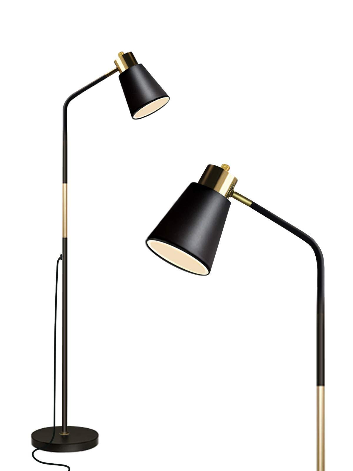 Floor Lamp, Industrial Floor Lamps for Living Rooms Rustic Farmhouse Reading Standing Floor Lamp Adjustable Metal Heads Indoor Task Lighting for Living Room Bedroom Office Home Décor (Black)