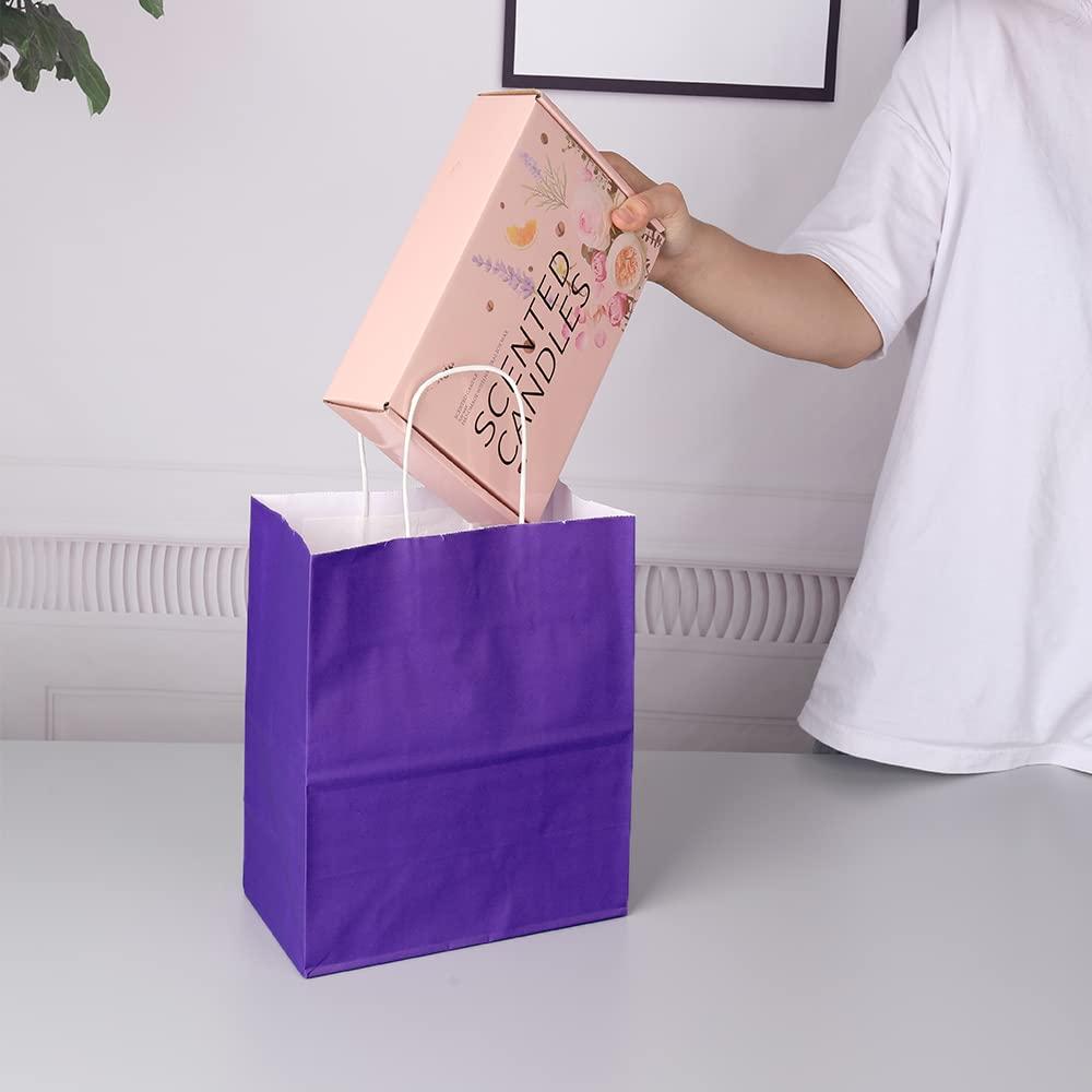 Oikss 100 Pack 8x4.75x10 Inch Medium Purple Kraft Paper Bags with Handles Bulk for Birthday Wedding Party Favors Grocery Retail Shopping Business Takeout Goody Craft Gift Bags Sacks, (100pcs Count) - Image 7