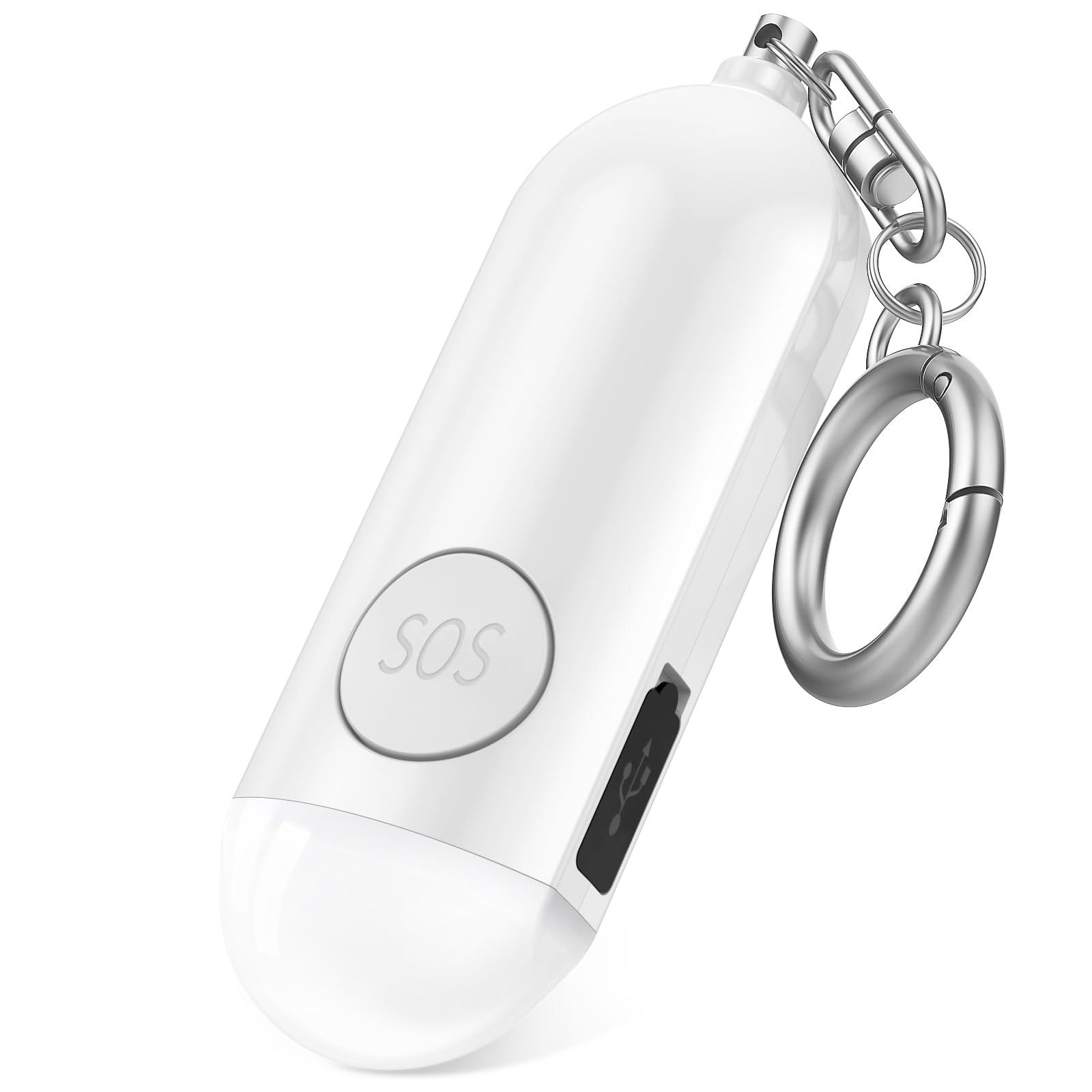 Personal Alarm for Women Rechargeable 130dB Loud Beeping Sound Siren LED Light Running Safety Keychain Finder Only for iPhone iOS Find My Air Smart Tag Locator Item Tracker Backpack Car Key Chains