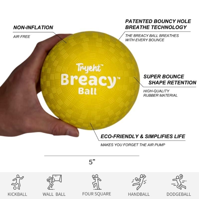 Tryeht 𝗦𝗲𝗹𝗳 𝗜𝗻𝗳𝗹𝗮𝘁𝗶𝗻𝗴 Ball 5" - Pump Free Playground Easy Grip Instant Healing Rubber Ball | Handball, Dodgeball, Mini Soccer Vollyball, Stress Support, Tension Sensory - Image 4