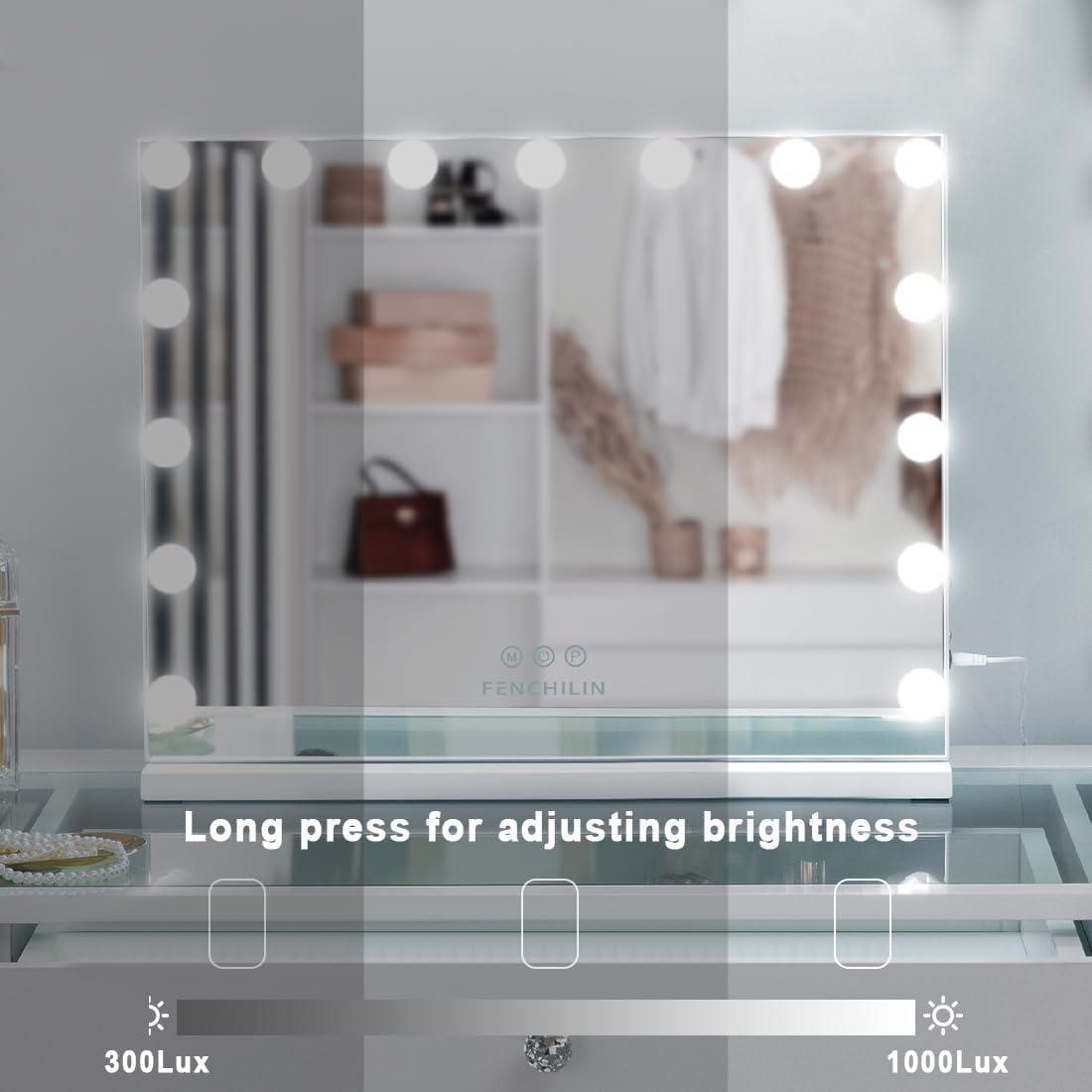 FENCHILIN Vanity Mirror with Lights, Hollywood Lighted Makeup Mirror with 15 Dimmable LED Bulbs for Dressing Room & Bedroom, Slim Metal Frame Design, White - Image 5