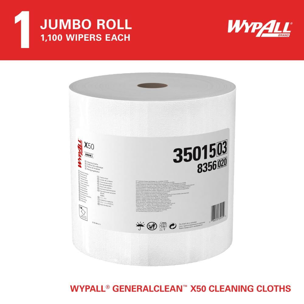 WypAll GeneralClean X50 Cloths Cleaning Wipes (35015), Jumbo, Strong Towels for Extended Use, White (1 Roll of 1,100 Sheets, 1,100 Sheet Total) - Image 2