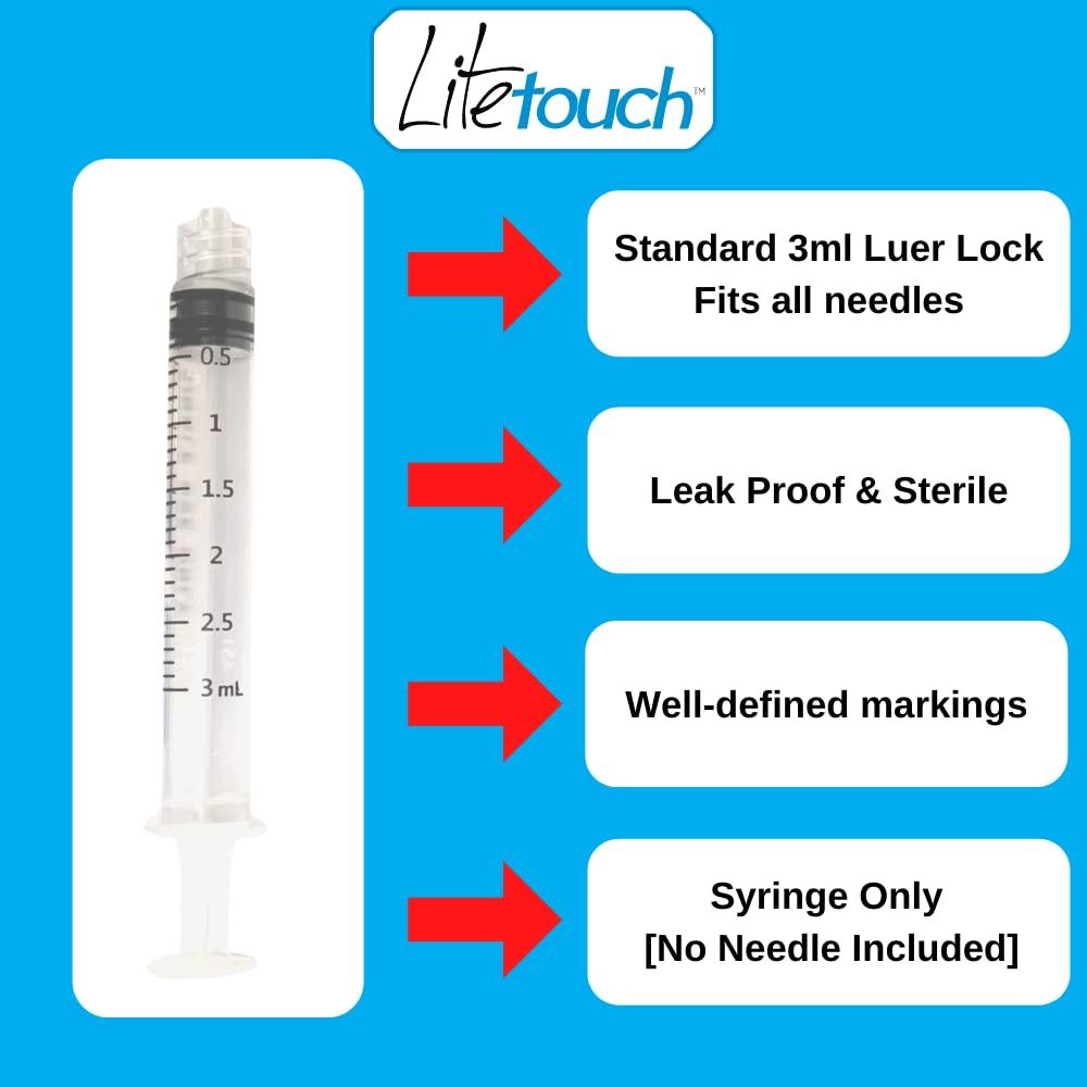 LiteTouch 3mL Luer Lock Syringe, Sterile, Individually Sealed - 100 Syringes per Box (no needle) - Image 2