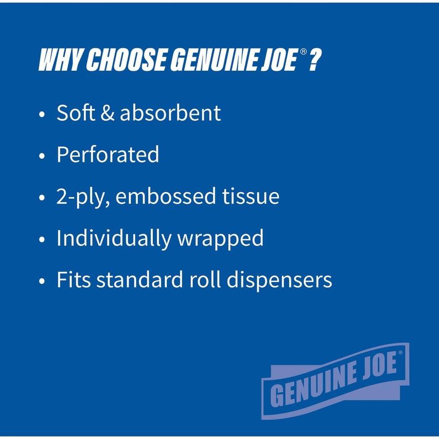 Genuine Joe Standard Bath Tissue, 3" x 4", 2-Ply, 400 Sheets/Roll, 96 Count - Image 3
