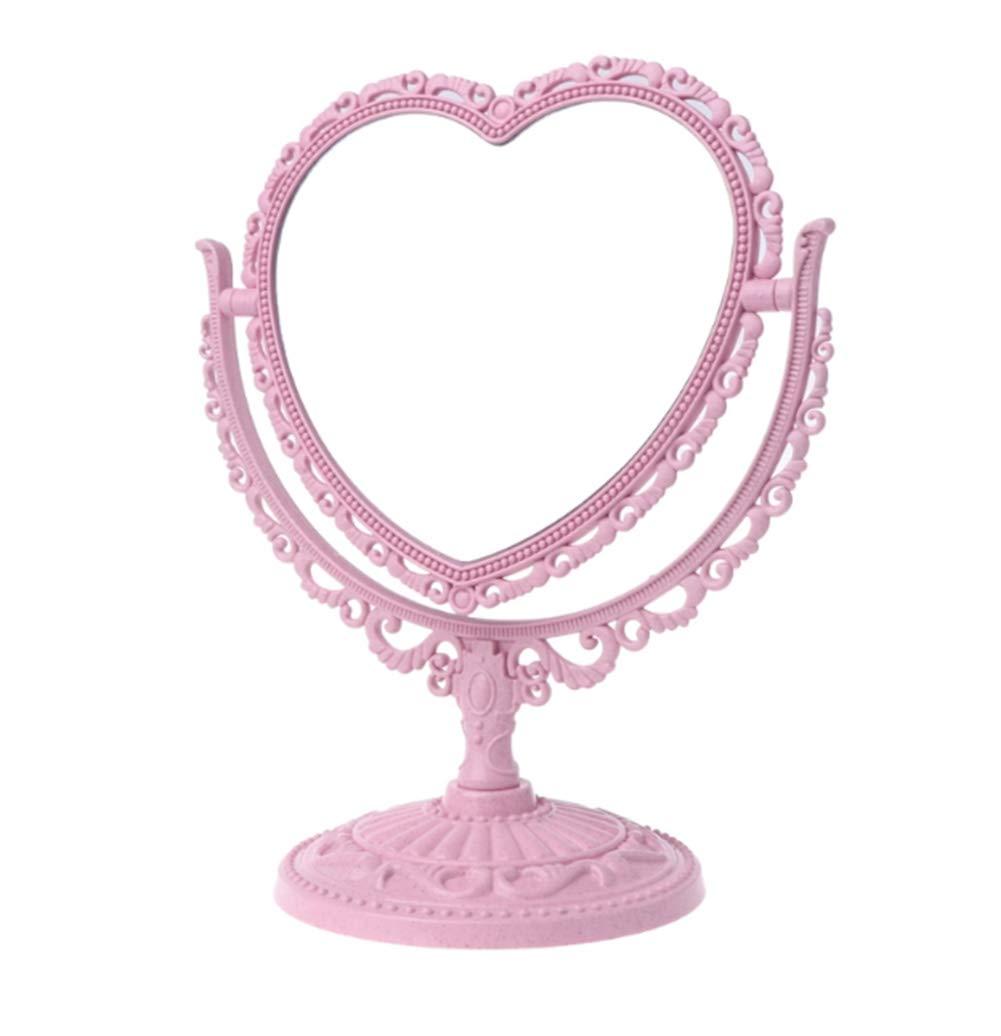 AKOAK 1 Pack Simple and Lovely Heart-Shaped Cosmetic Mirror Plastic Double-Sided Rotatable Dresser Mirror Lightweight Portable Bathroom Bedroom Mirror （Four-Color）(Pink)