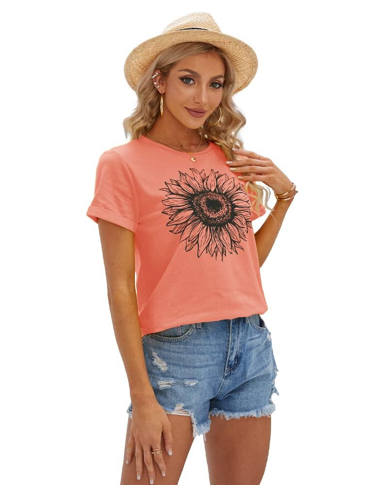 Cicy Bell Women's T Shirts Short Sleeve Tees Sunflower Graphic Loose Summer Tops - Image 3
