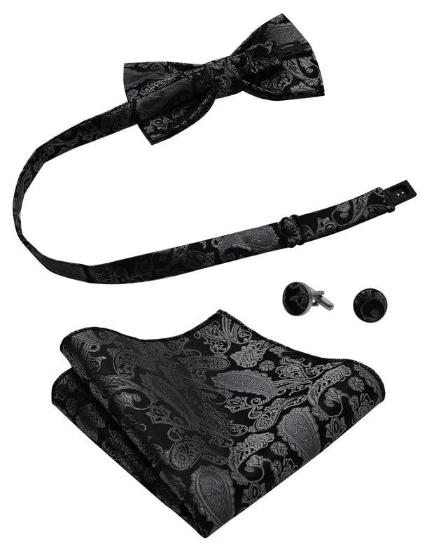 MAGE MALE Men’s Bow Tie Set,Classic Paisley Pre-Tied Bowtie,Pocket Square and Cufflinks for Formal Wedding Party Prom - Image 2