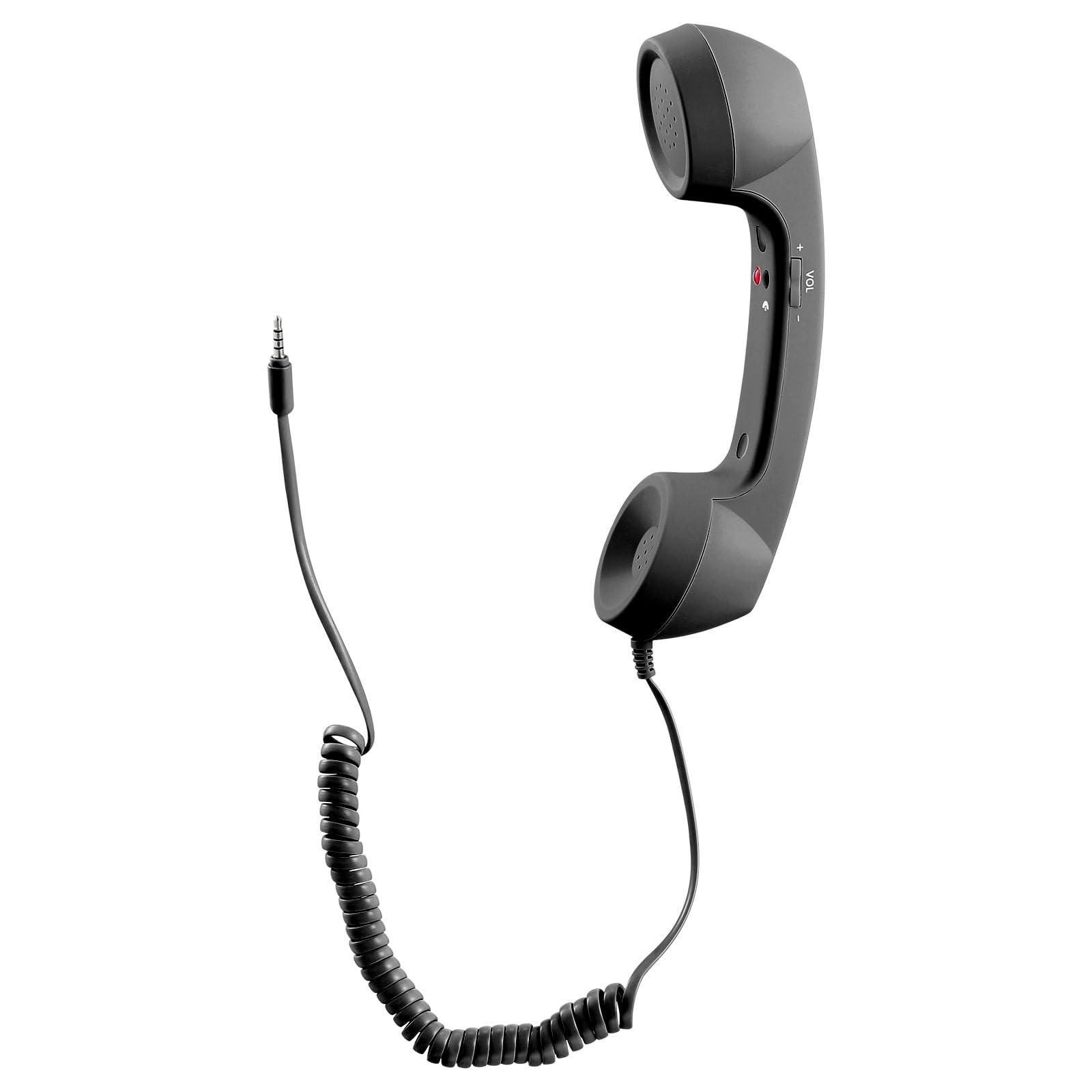 UKCOCO Universal Retro Telephone Handset- 3. 5MM Headset Externally Wired Microphone, Handheld Handset Receiver for Most All, Black