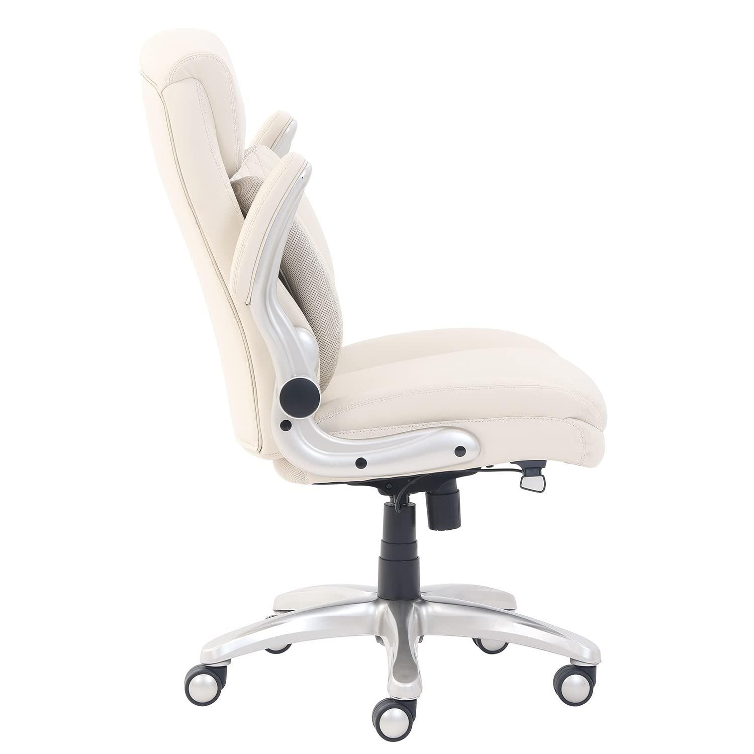 Amazon Basics Ergonomic Executive Office Desk Chair with Lumbar Support, Flip-up Armrests, Adjustable Height, Cream Leather - Image 3