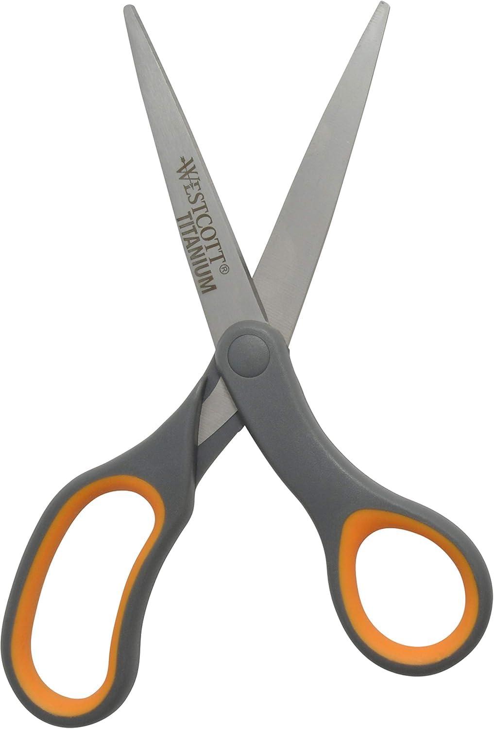 Westcott Titanium Bonded Scissors, Soft Handle, 8", Straight, Gray/Yellow, 6-Pack - Image 2