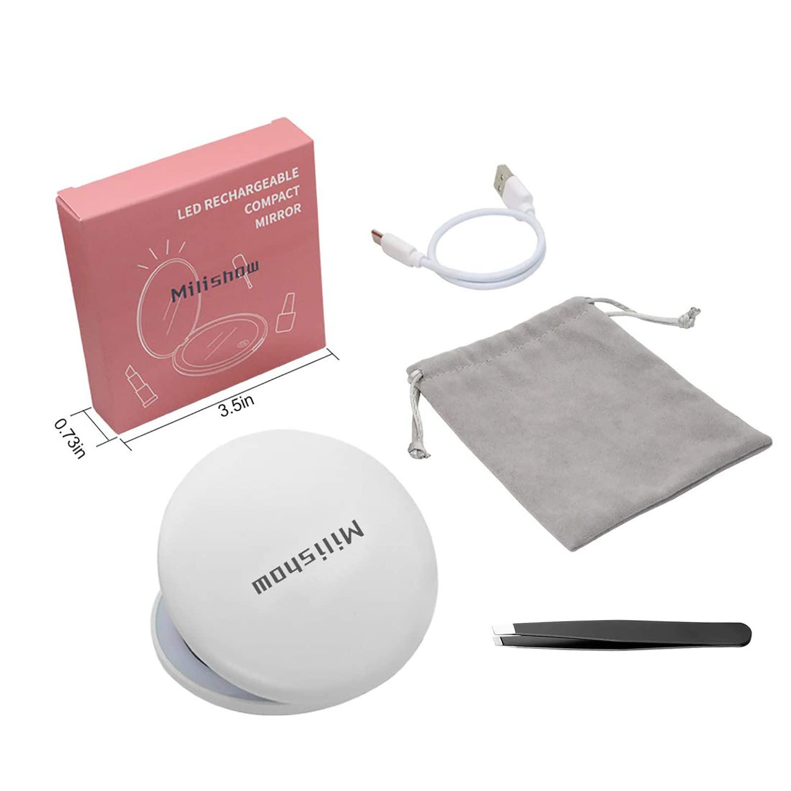 Milishow Compact Mirror with LED Light,1x/10x Magnifying Rechargeable Mirror,3.5in, Dimmable Travel Mirror for Purse,Pocket,Handheld 2-Sided Makeup Mirror - Image 7