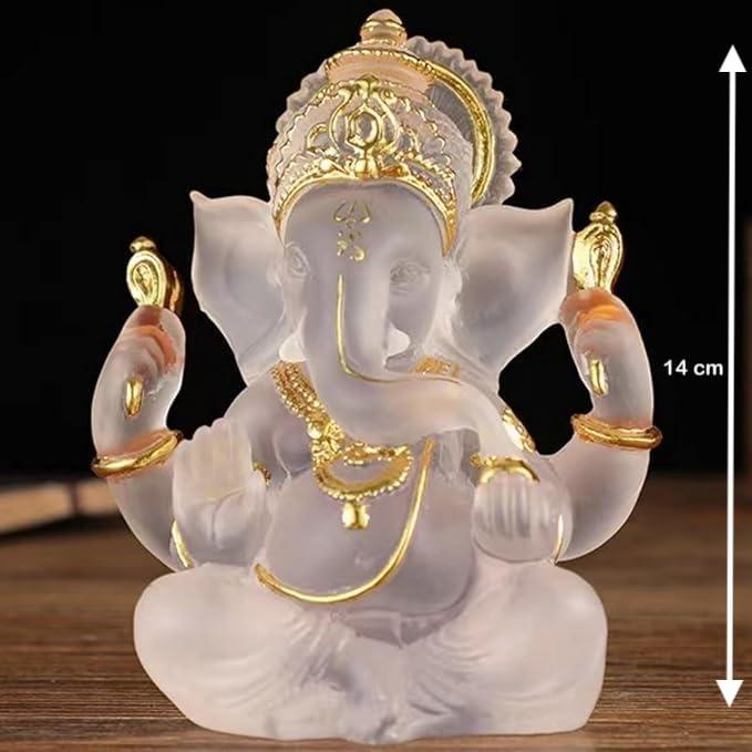Ganesh Idol Transparent Statues for Table Or Car Dashboard 14 CM Long for Home Pooja Multi Color Glass Look Ganpati Murti Puja for Home Mandir Diwali Gift Ganesha Yoga Calm Decor (White) - Image 2