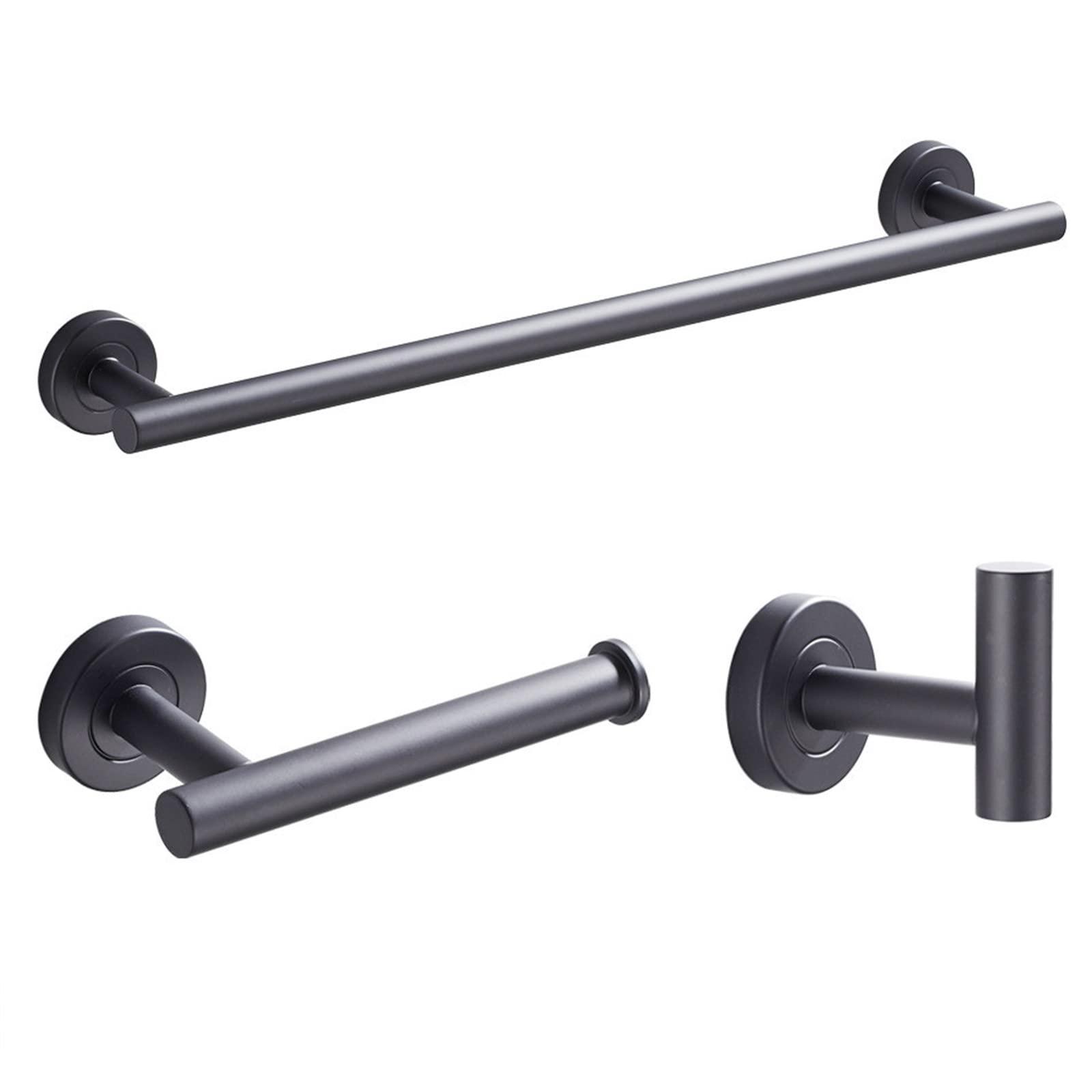 Bathroom Hardware Set 3 Pieces, 12Inch Towel Bar, Toilet Paper Holder, Hook, Stainless Steel Wall Mounted Hardware Accessories Set(Matt Black)