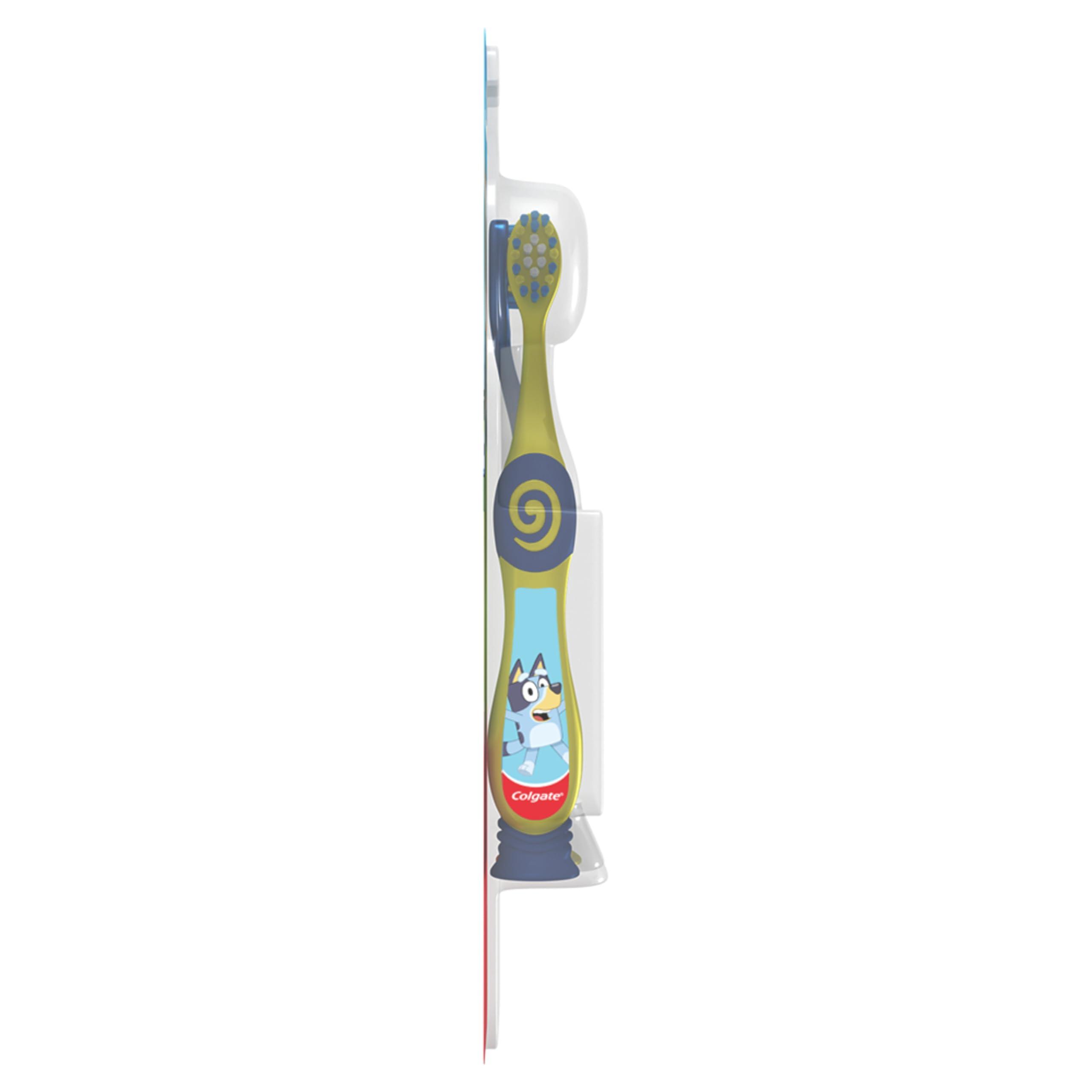 Colgate Bluey Extra Soft Toothbrush for Kids, Kids Toothbrush Pack with Built in Suction Cup Toothbrush Holder, Designed for Children Ages 2 and Up, Extra Soft Bristles, 2 Count (Pack of 1) - Image 8