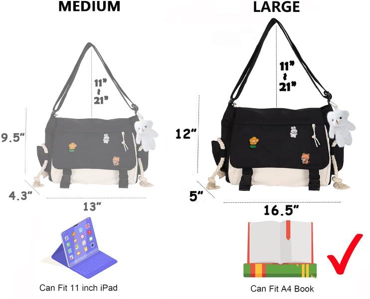 PRLINJSK Cute Messenger Bag for Teen Girls Women, Kawaii Crossbody Shoulder Purse with Pins and Stuffed Pendant Gift - Image 3