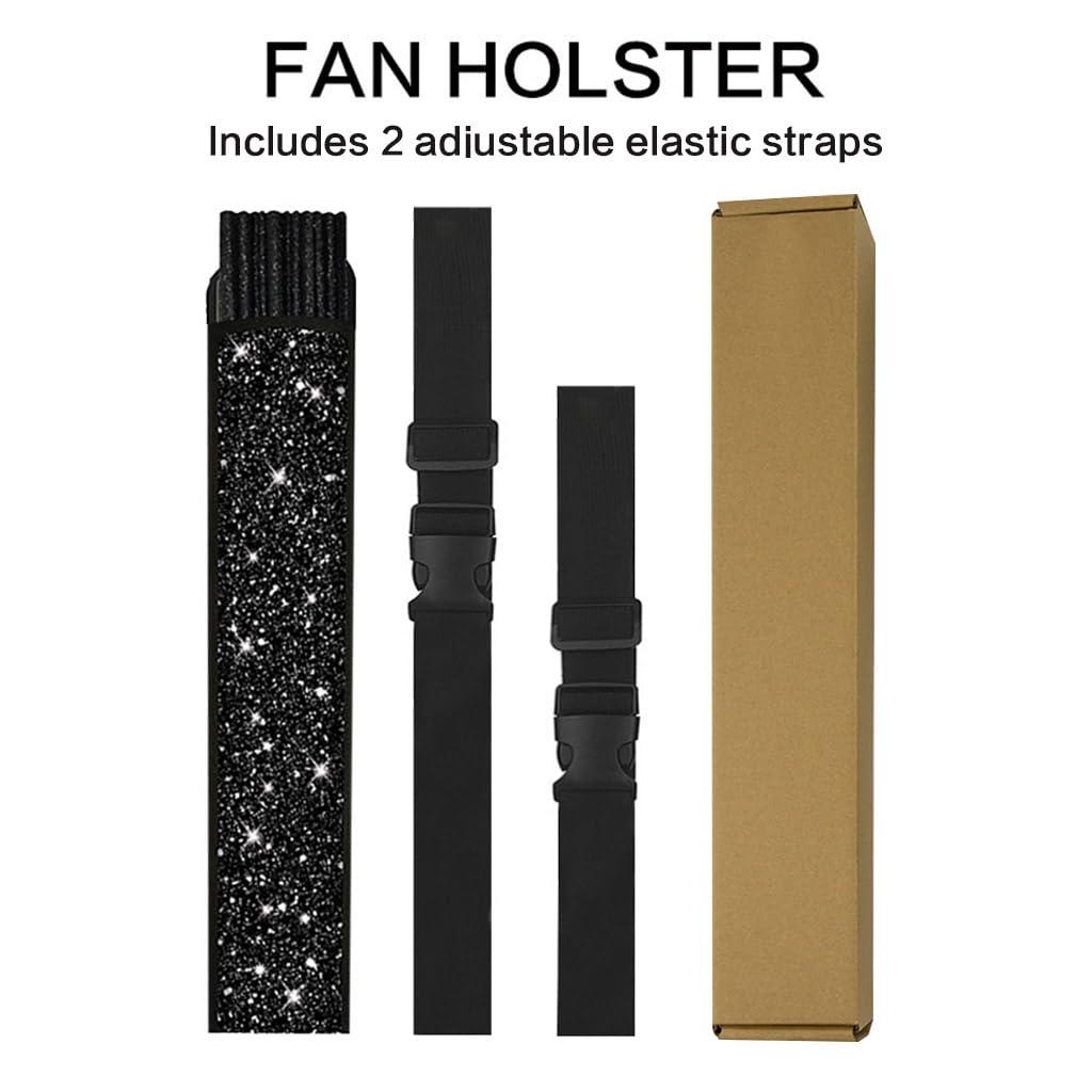 Raveahem Glitter Large Rave Folding Clack Hand Fan with holster for men/women Handheld Fan for EDM,Festival,Club,Party,Dance (Blk) - Image 5