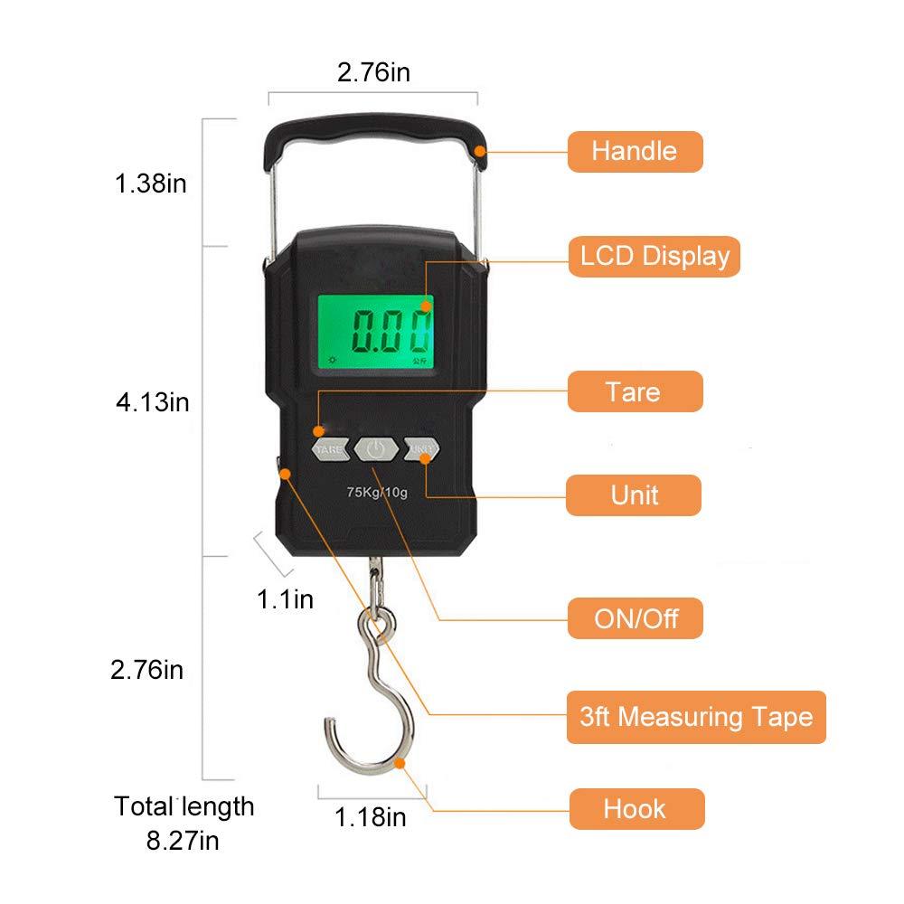 YAGSUW Portable Electronic Hook Scale Digital Hanging Bag Luggage Weight Scale Fishing Scale with Measuring Tape 165Lb Black - Image 4