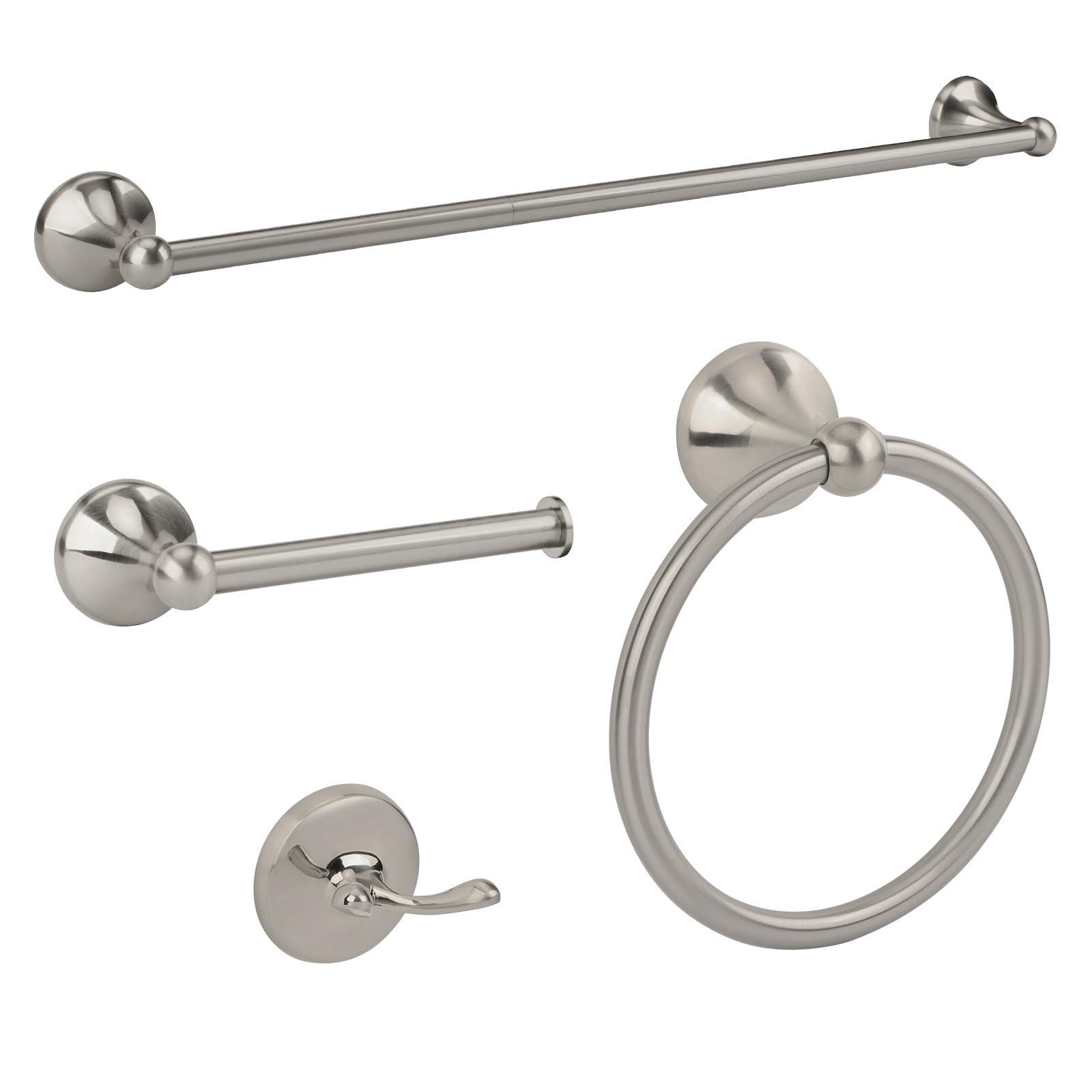 Ntipox 4-Piece Brushed Nickel Bathroom Hardware Accessories Set, 24 Inch Towel Bar, Towel Rack, Bathroom Towel Holder