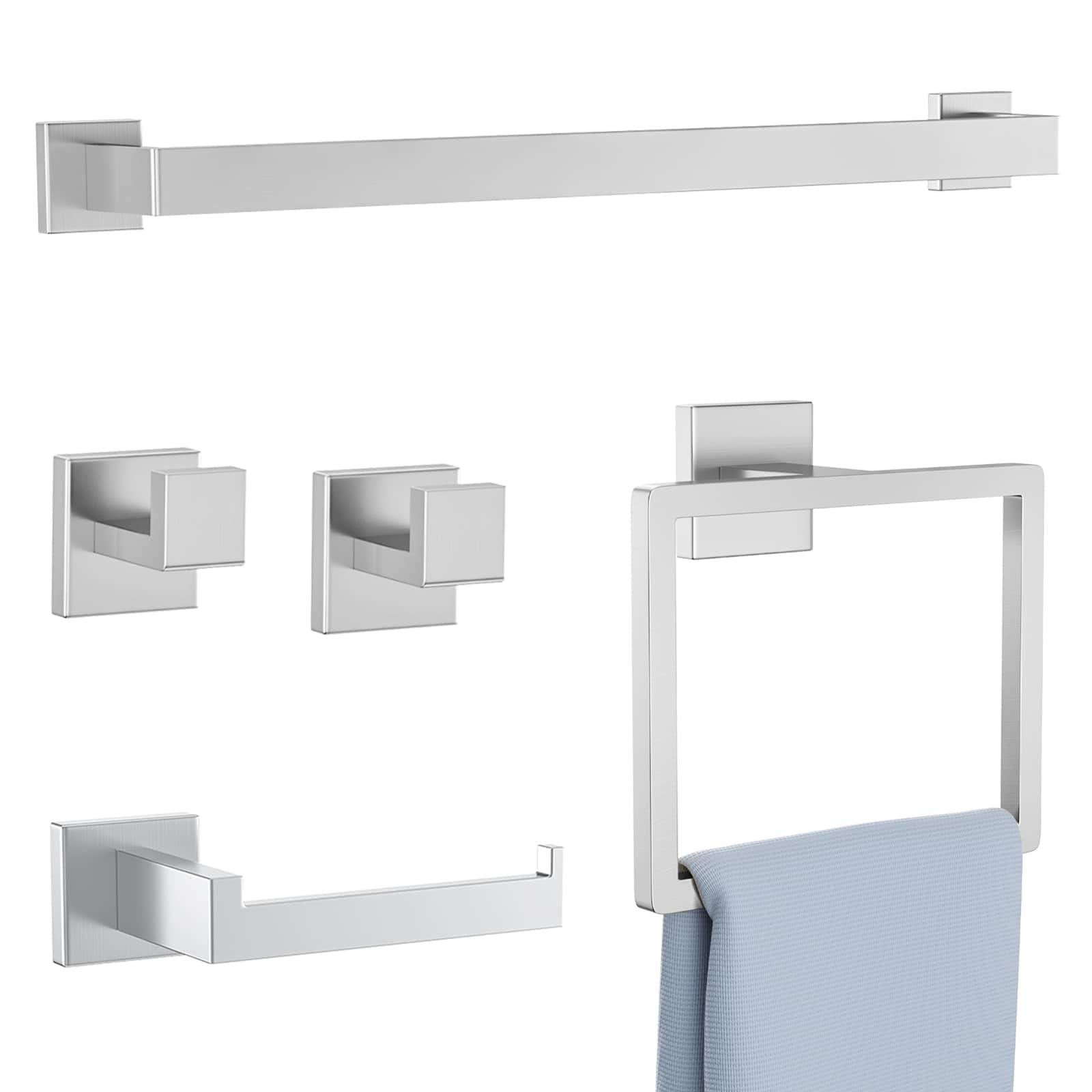 5 Pieces Towel Bar Set Brushed Nickel Bathroom Hardware Accessories Set SUS304 Stainless Steel Towel Holder Set for Bathroom 23.6 Inch Towel Bar,Towel Rack Wall Mounted