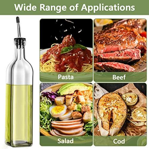 Leaflai Olive Oil Dispenser Bottle, 2 Pcs Glass Olive Oil Dispenser and Vinegar Dispenser Set with 2 Stainless Steel Pourers, 4 Labels,1 Brush and 1 Funnel Oil Bottles for Kitchen (500ml) - Image 5