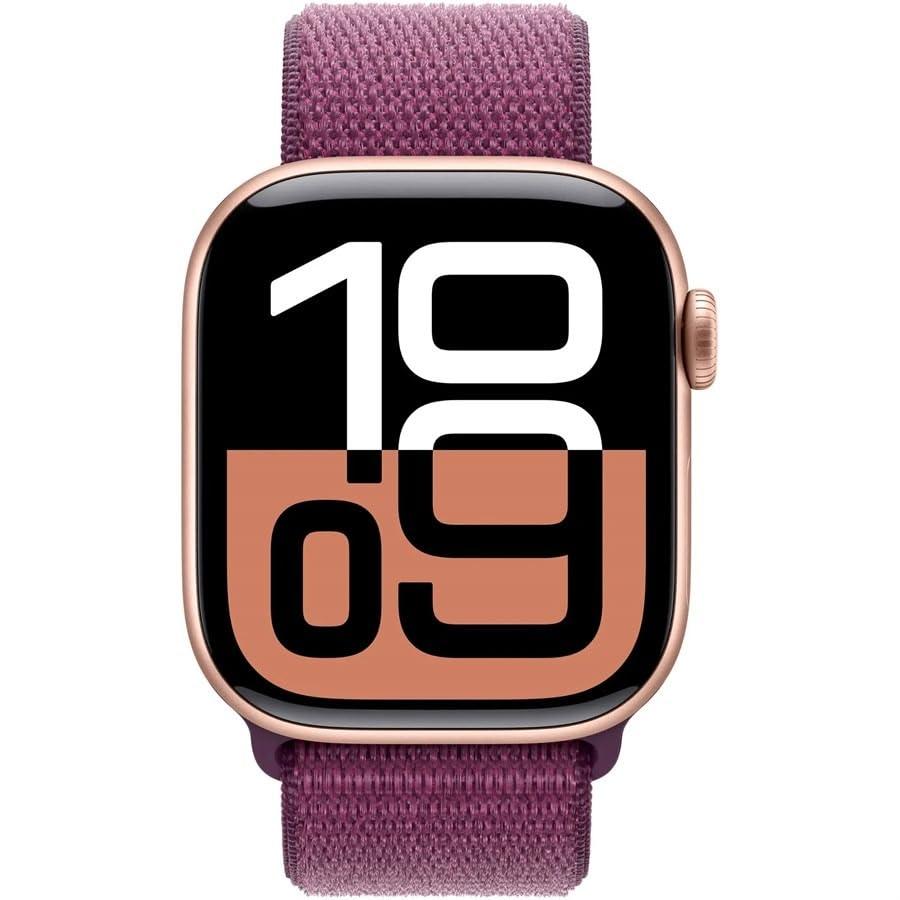 Apple Watch Series 10 [GPS, 42mm] - Rose Gold Aluminum Case with Plum Sport Loop (Renewed) - Image 6