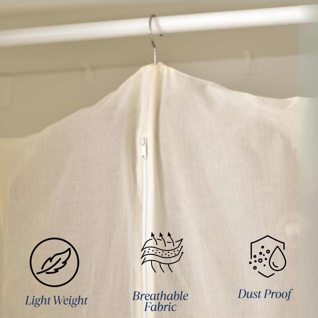 Forever Cotton Garment Bag Covers - Set of 5 | 22x40" Dustpoof Canvas Hanging Storage Bags with Net Window & YKK Full Length Zip Closure | Wordrobe Organizer For Suits, Coats, Saree, Dresses & Travel - Image 4