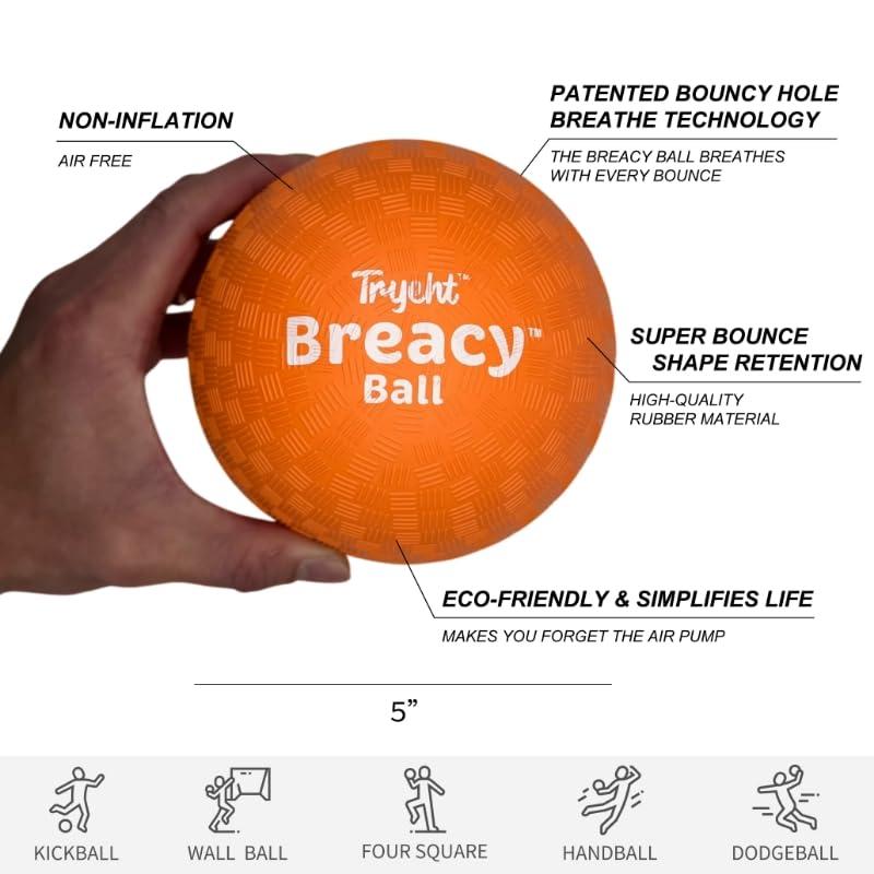 Tryeht Self Inflating Ball 5", Rubber New Feel Breacy Ball, Hi Bouncy, Never Need Pump, Neon Orange, Playground Balls, Handball, Dodgeballs, Picnic and School Play in and Outdoor - Image 4