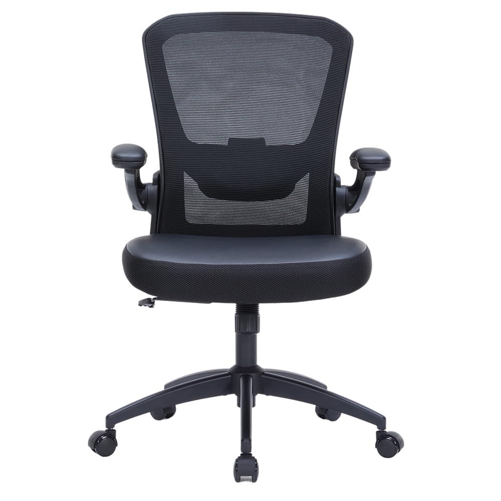TOPBSHODC Ergonomic Office Chair 350lbs PU Leather Mesh Desk Chair with Lumbar Support, Flip-Up Arms, Swivel Wheels, Adjustable Height, Rolling Executive Computer Task Chair for Home Office,Black - Image 4