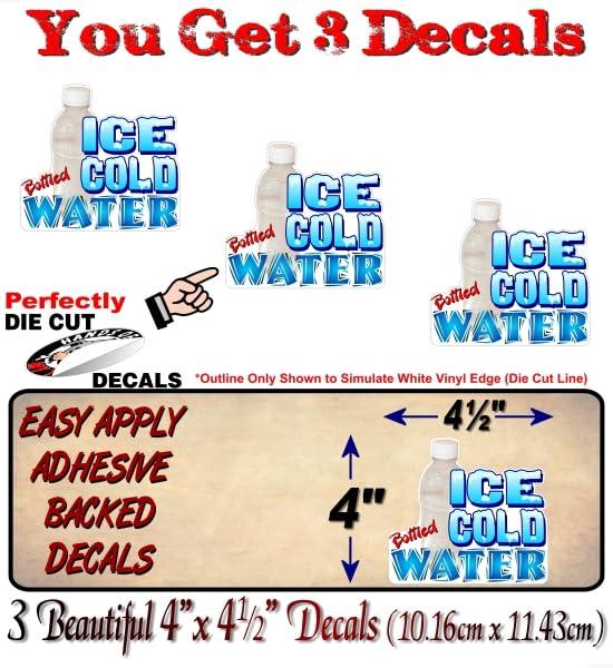 3 ICE Cold Bottled Water 4.5'' Decals Concession Trailer Cart Grocery Gourmet Food Convenience Store Shop Counter Wall or Window Stickers (3 Decal Set - 4'' x 4.5'') - Image 2