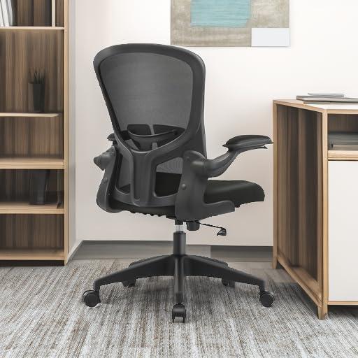 FelixKing Office Desk Chairs, Ergonomic PC Desk Chair with Wheels, Adjustable Lumbar Support and Height, Swivel Computer Chair with Flip-up Armrests, Ergo Mesh Backrest for Working (Black) - Image 2