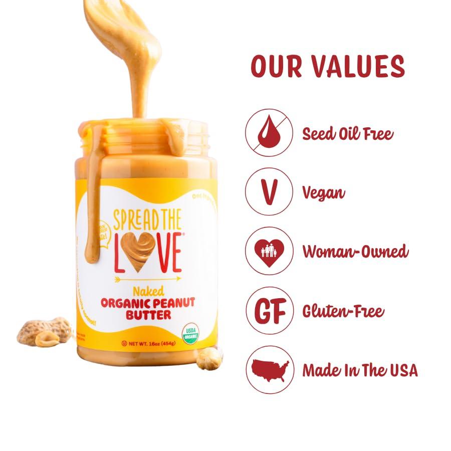 Spread The Love NAKED Organic Peanut Butter, 16 Ounce (Organic, All Natural, Vegan, Gluten-free, Creamy, Dry-Roasted, No added salt, No added sugar, No palm oil) (1-Pack) - Image 3
