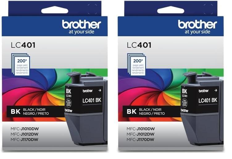 Brother Genuine LC401BK Standard Yield Black Ink Cartridge (Pack of 2)