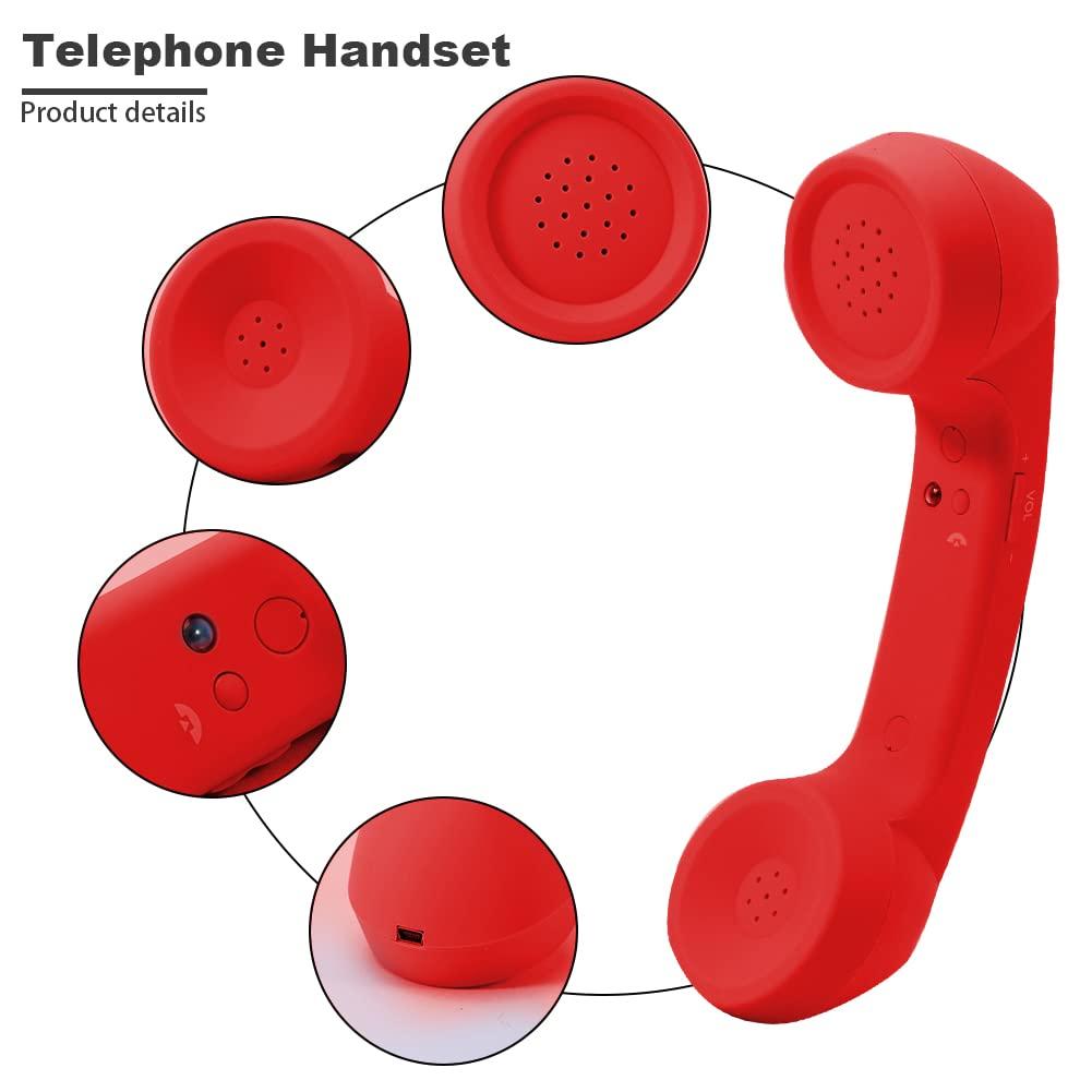 EMVANV Cordless Telephone Handset, Retro Wireless Mobile Phone Telephone Handset Receivers Headphones Radiation Proof Stereo Convenient Call Cell Phone(Red) - Image 4