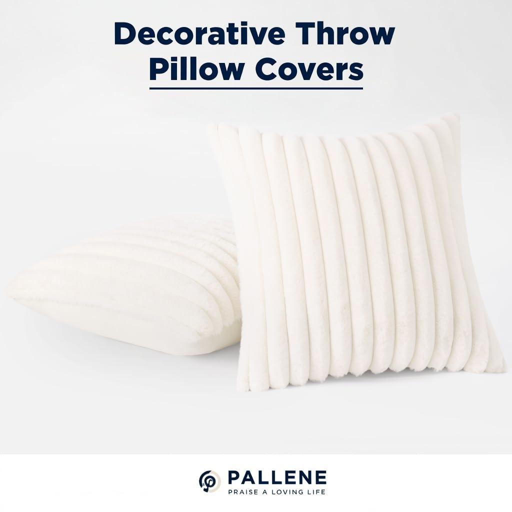 Pallene Faux Fur Plush Throw Pillow Covers 18x18 Set of 2, Luxury Soft Fluffy Striped Decorative Pillow Covers for Sofa, Couch, Living Room, Cream White - Image 9